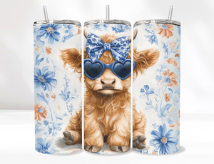 Blue Bow Cow Tumbler 20 Oz